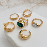 Thumbnail for Vintage 6pcs Rhinestone Inlaid Pleated Open Ring Set - ArtGalleryZen