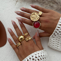 Thumbnail for Vintage 7pcs Chunky Crystal Inlaid Pleated Ring Set - ArtGalleryZen