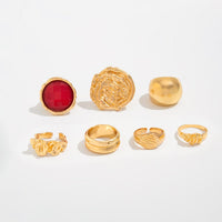 Thumbnail for Vintage 7pcs Chunky Crystal Inlaid Pleated Ring Set - ArtGalleryZen