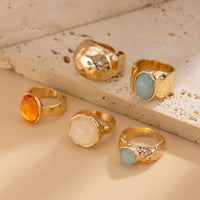Thumbnail for Vintage Chunky Crystal Inlaid Textured Open Ring Set - ArtGalleryZen