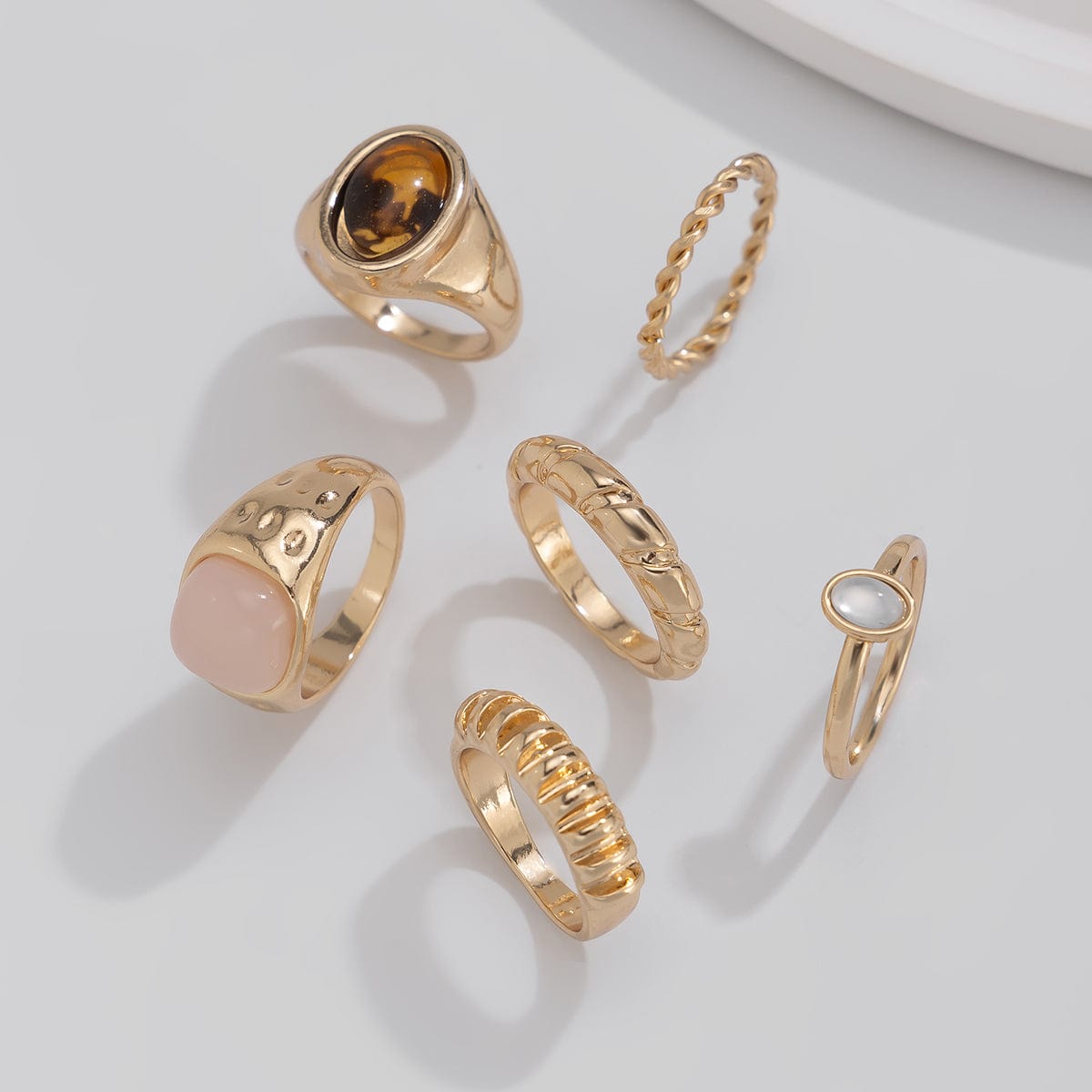 Vintage Gold Plated Crystal Inlaid Twisted Ring Set - ArtGalleryZen