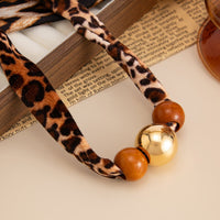Thumbnail for Wooden Beads Leopard Print Velvet Choker Necklace Retro Charm - ArtGalleryZen