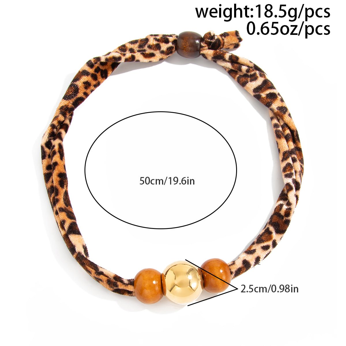 Wooden Beads Leopard Print Velvet Choker Necklace Retro Charm - ArtGalleryZen