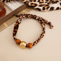 Thumbnail for Wooden Beads Leopard Print Velvet Choker Necklace Retro Charm - ArtGalleryZen