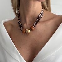 Thumbnail for Wooden Beads Leopard Print Velvet Choker Necklace Retro Charm - ArtGalleryZen