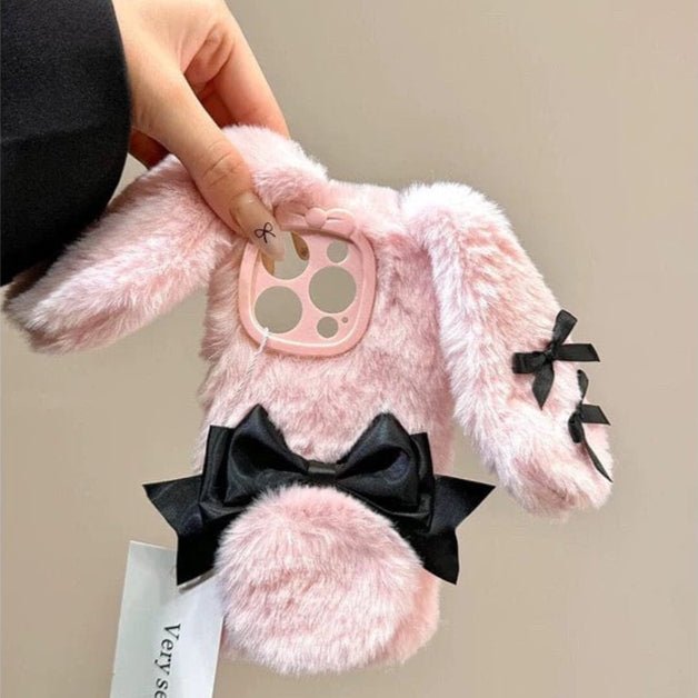 Y2K Bowknot Pink Bunny Plush iPhone Case - ArtGalleryZen