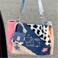 Thumbnail for Y2K Miffy Plush Denim Patchwork Shoulder Bag - ArtGalleryZen