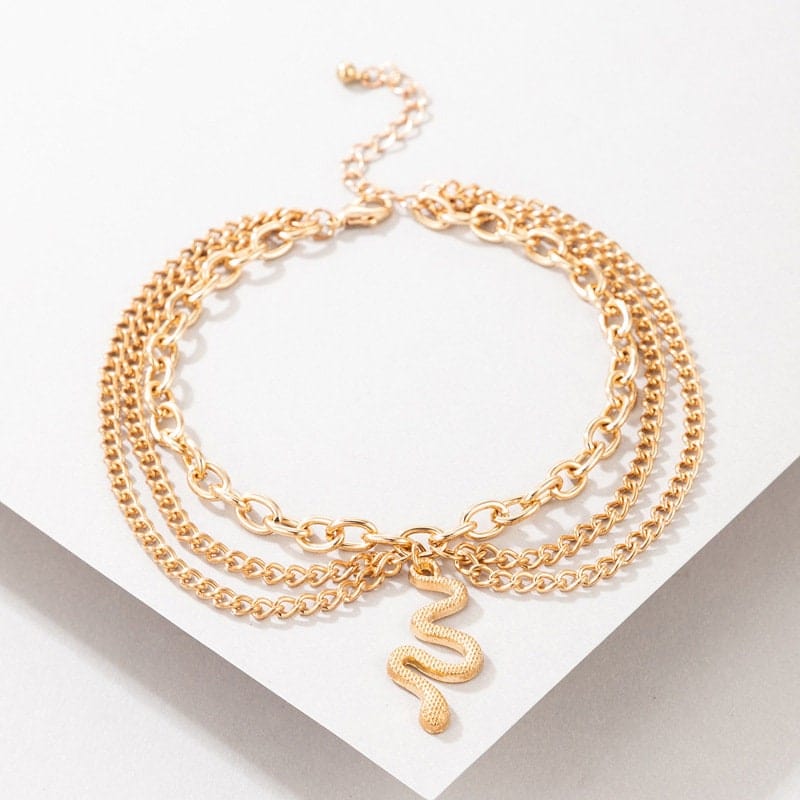 Bohemia Layered Snake Anklet - ArtGalleryZen