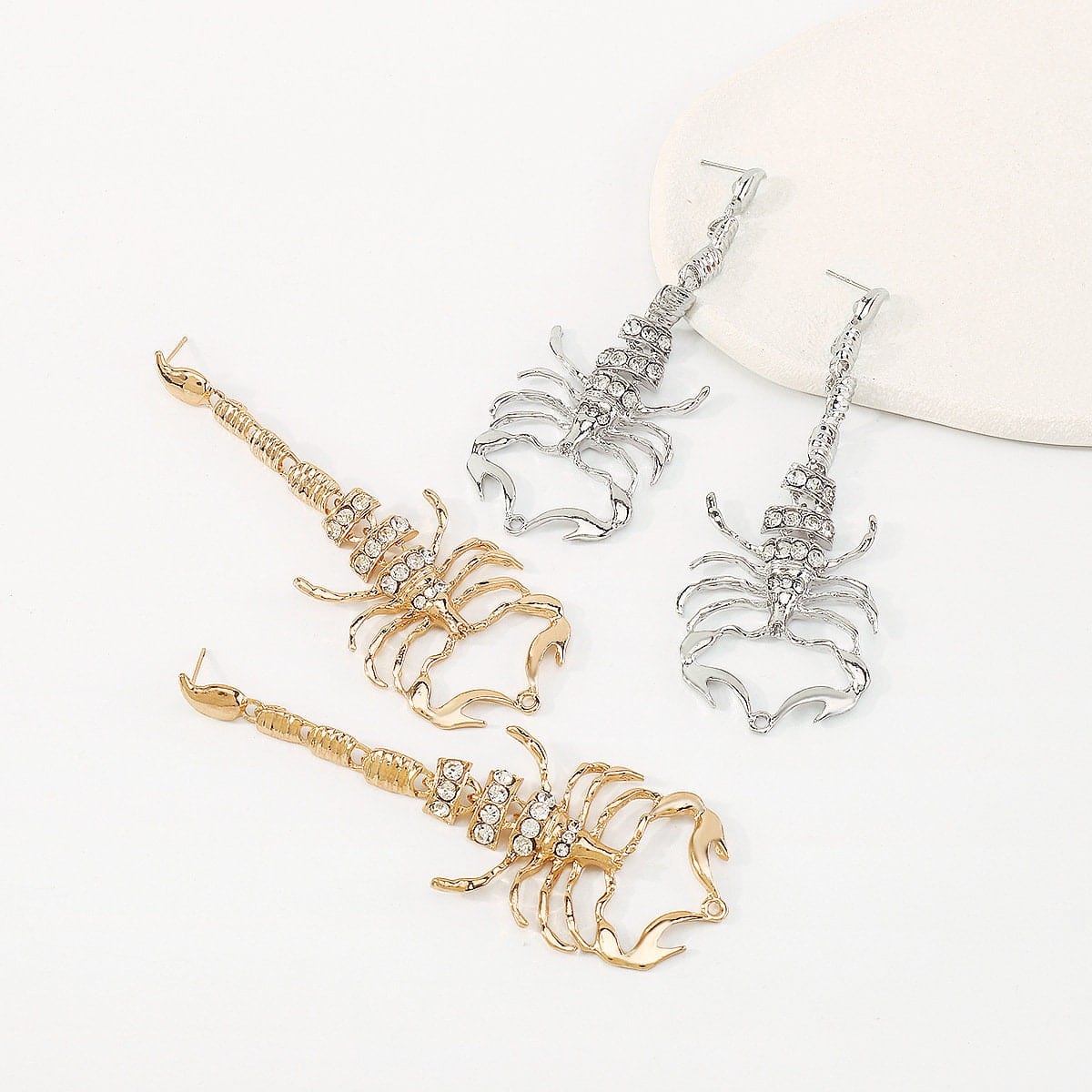 Boho Gold Silver Tone CZ Inlaid Scorpion Dangle Earrings - ArtGalleryZen