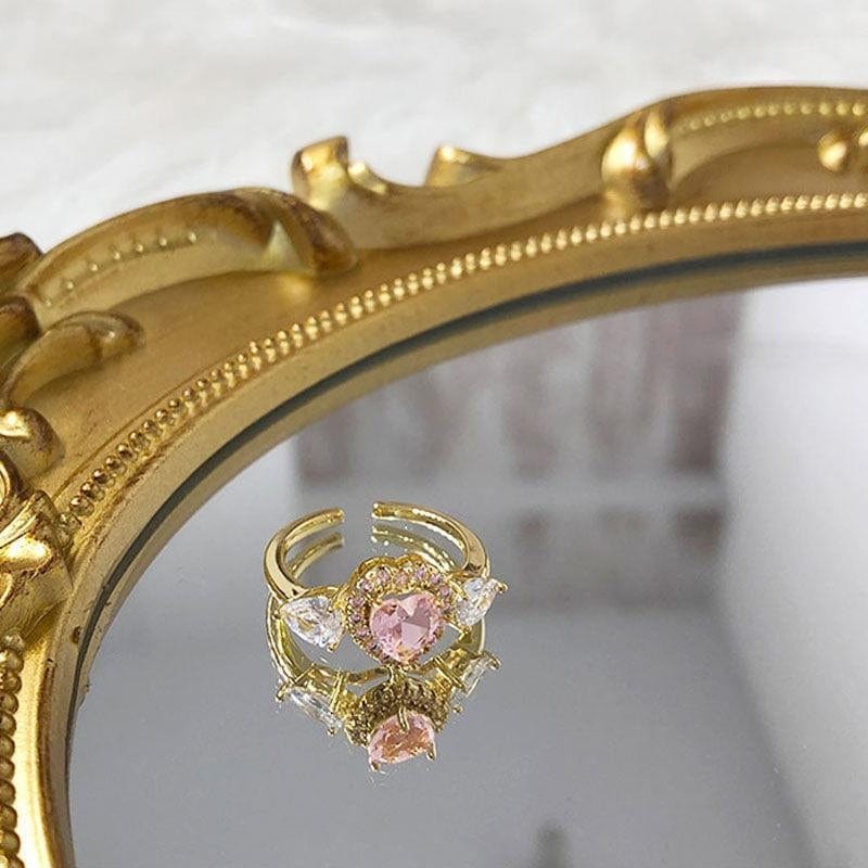 Chic Adjustable Pink Crystal Angel Wings Heart Ring - ArtGalleryZen