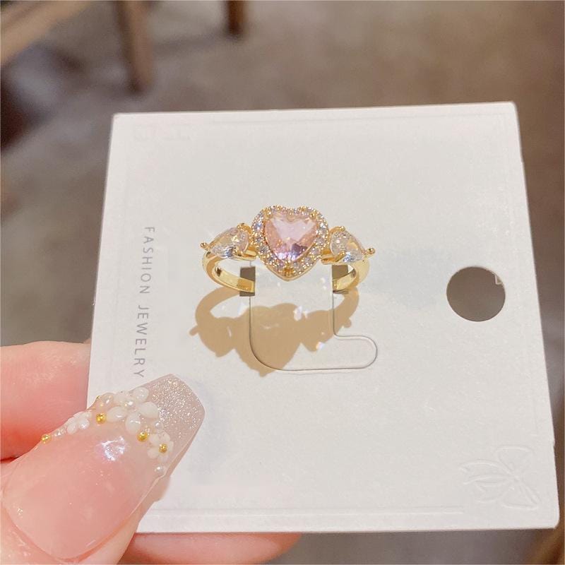 Chic Adjustable Pink Crystal Angel Wings Heart Ring - ArtGalleryZen
