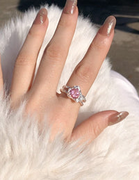 Thumbnail for Chic Adjustable Pink Crystal Heart Ring - ArtGalleryZen