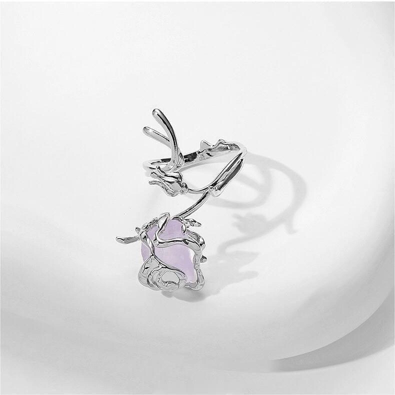 Chic Adjustable Purple Raw Crystal Rose Ring - ArtGalleryZen