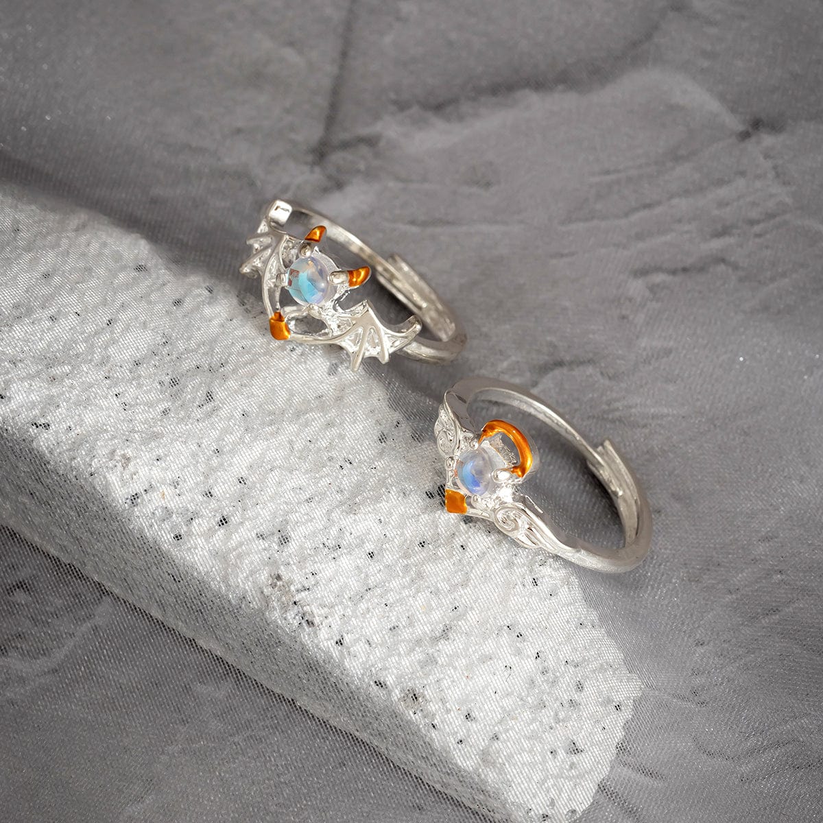 Chic Antique Angel And Devil Matching Opal Ring Set - ArtGalleryZen