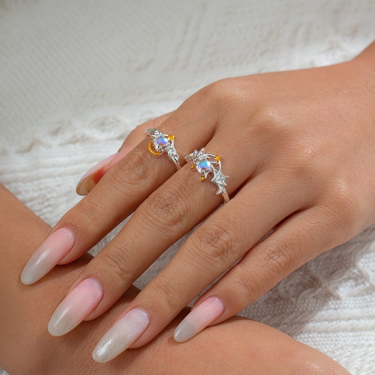 Chic Antique Angel And Devil Matching Opal Ring Set - ArtGalleryZen