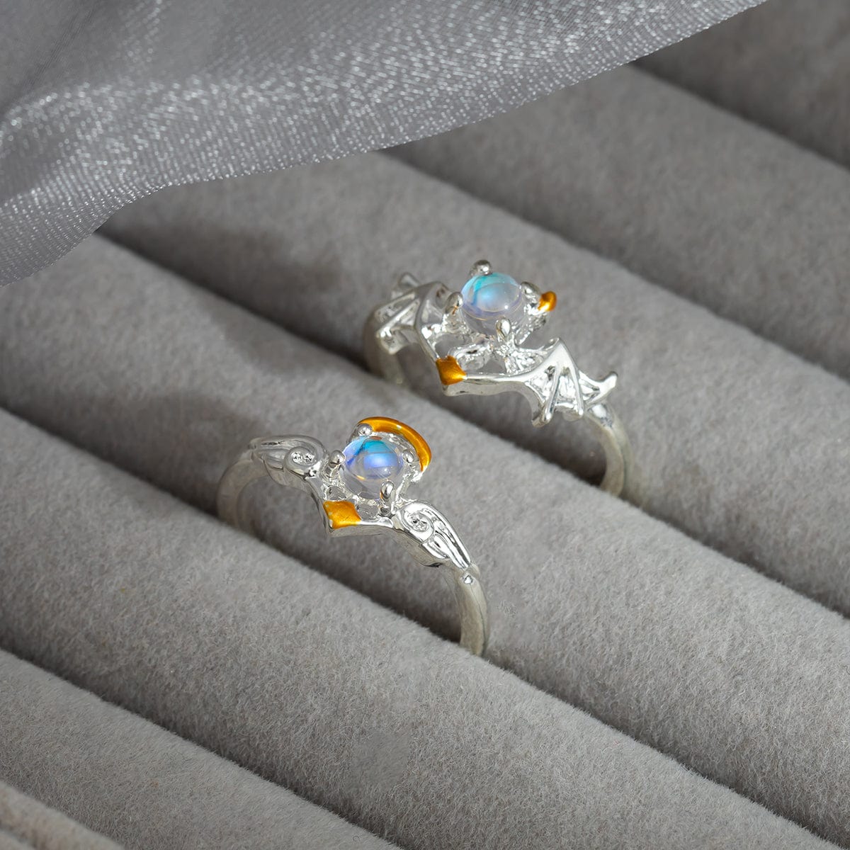 Chic Antique Angel And Devil Matching Opal Ring Set - ArtGalleryZen
