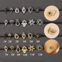 Thumbnail for Chic Black CZ Inlaid Stainless Steel Antique Evil Eye Hamsa Nose Piercing Nose Stud - ArtGalleryZen