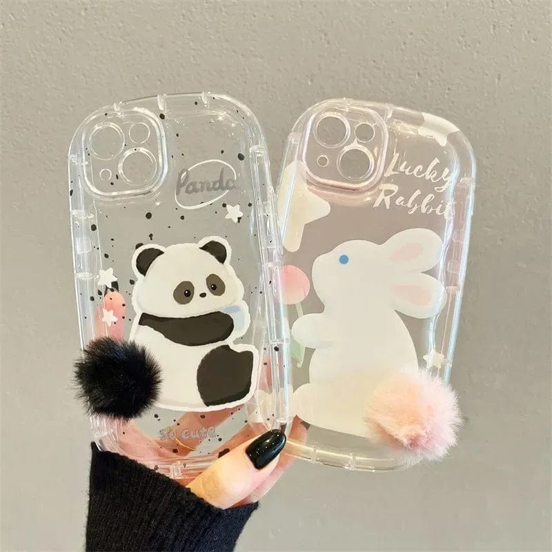 Chic Bunny Panda Plush Tail Silicone iPhone Case - ArtGalleryZen
