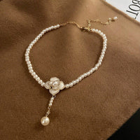 Thumbnail for Chic Camellia Pearl Chain Choker Necklace - ArtGalleryZen