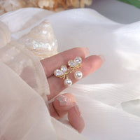 Thumbnail for Chic Crystal Bowknot Heart Dangle Pearl Earrings - ArtGalleryZen