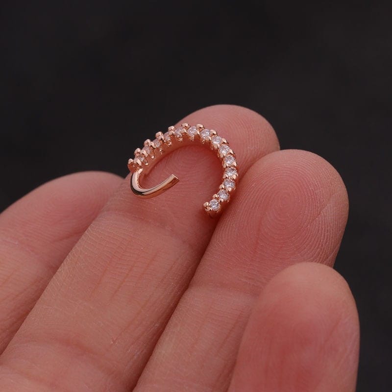 Chic CZ Inlaid 22 Gauge Nose Piercing Hoop Nose Ear Ring - ArtGalleryZen