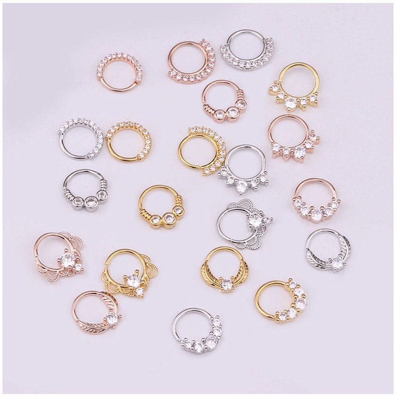Chic CZ Inlaid 22 Gauge Nose Piercing Hoop Nose Ear Ring - ArtGalleryZen