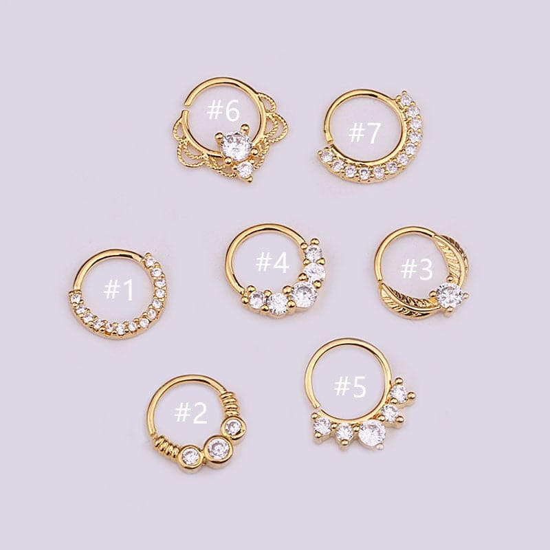Chic CZ Inlaid 22 Gauge Nose Piercing Hoop Nose Ear Ring - ArtGalleryZen