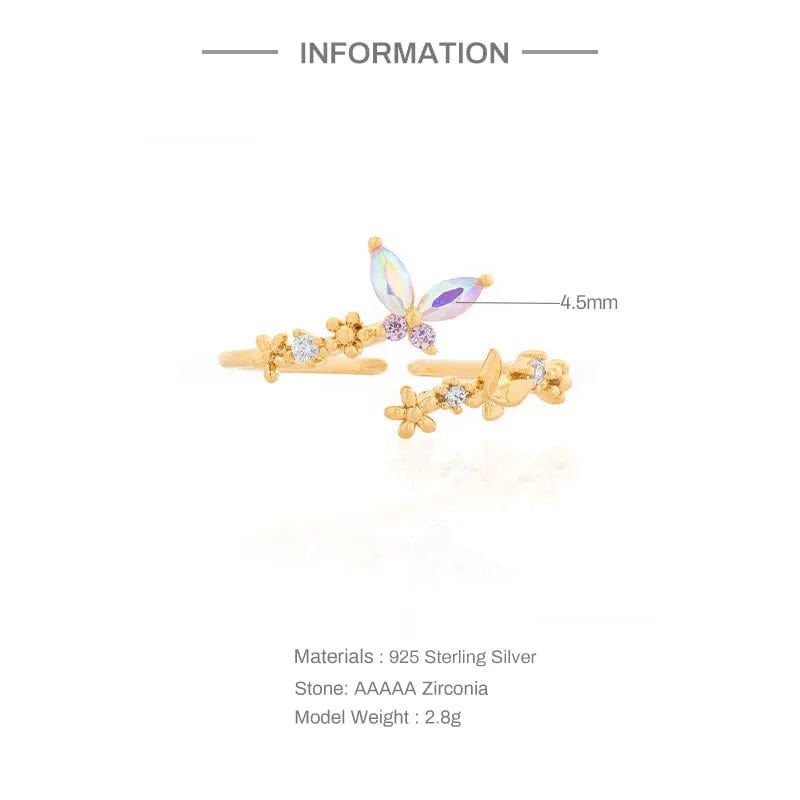Chic CZ Inlaid Adjustable Floral Butterfly Ring - ArtGalleryZen