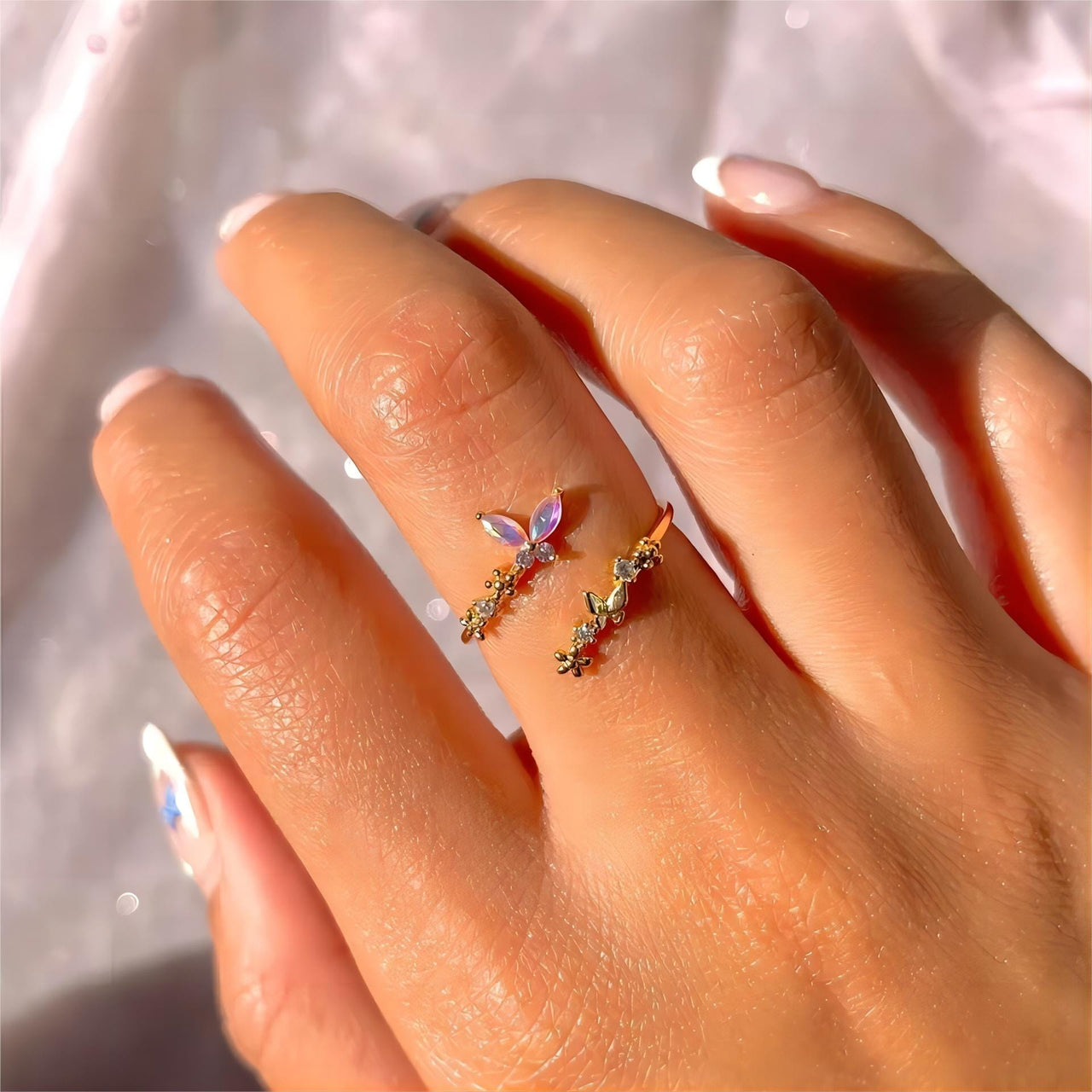 Chic CZ Inlaid Adjustable Floral Butterfly Ring - ArtGalleryZen