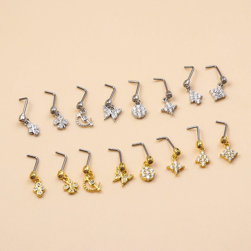 Chic CZ Inlaid Butterfly Clover Arrow Heart Nose Piercing Nose Stud - ArtGalleryZen