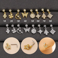 Thumbnail for Chic CZ Inlaid Butterfly Clover Arrow Heart Nose Piercing Nose Stud - ArtGalleryZen