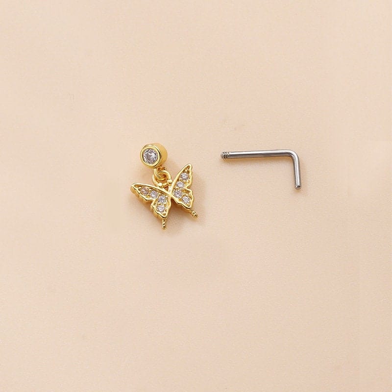 Chic CZ Inlaid Butterfly Clover Arrow Heart Nose Piercing Nose Stud - ArtGalleryZen