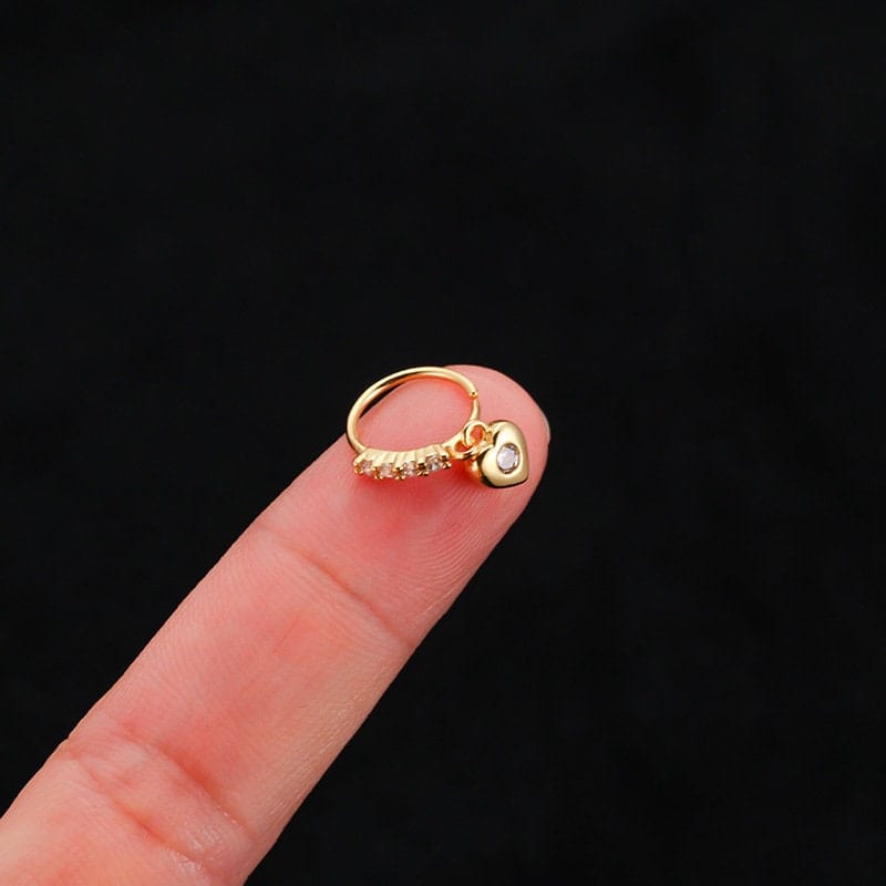 Chic CZ Inlaid Butterfly Evil Eye Heart Dangle Nose Piercing Hoop Nose Ring - ArtGalleryZen