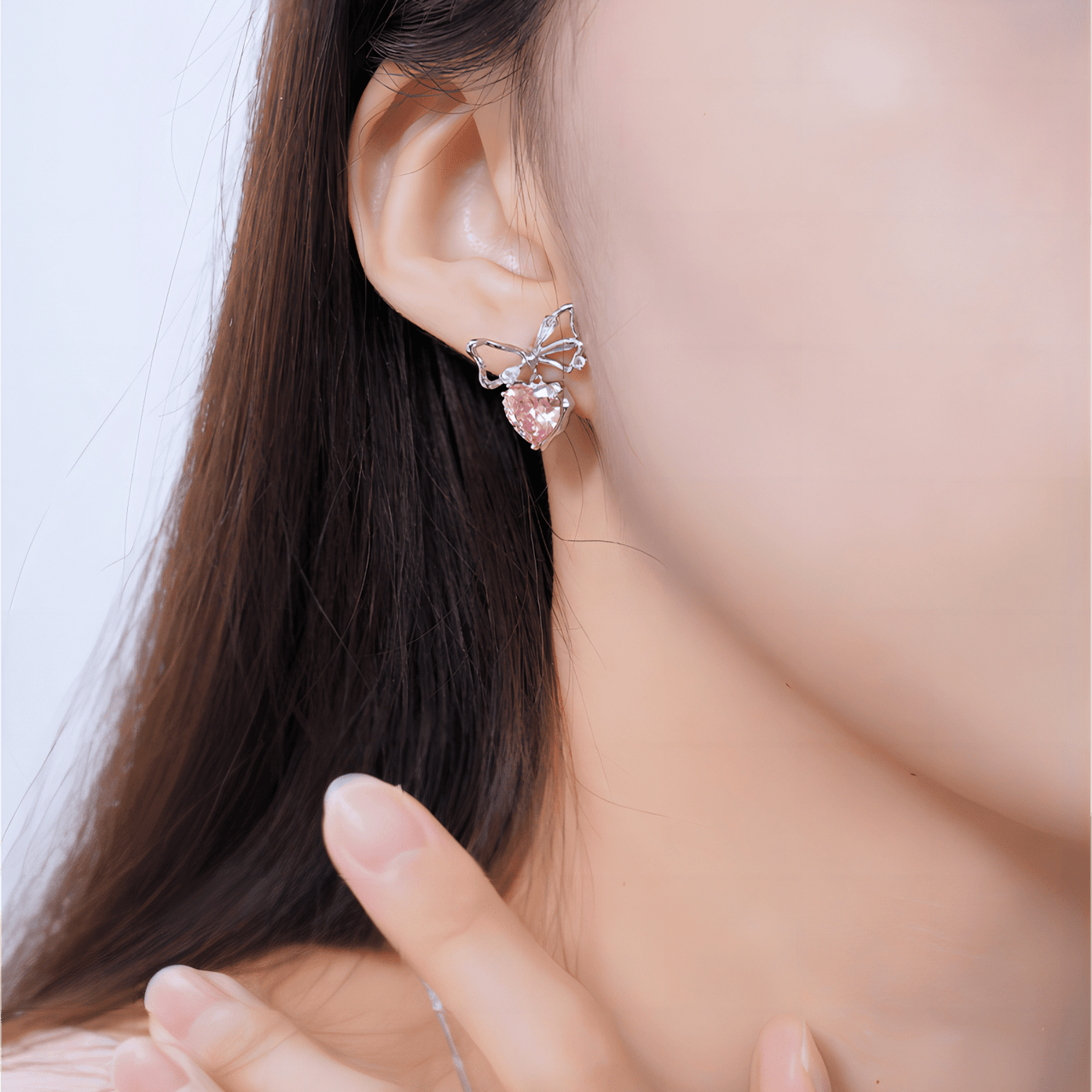 Chic CZ Inlaid Crystal Bowknot Heart Dangle Earrings - ArtGalleryZen