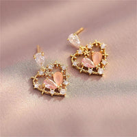 Thumbnail for Chic CZ Inlaid Crystal Floral Hollow Heart Earrings - ArtGalleryZen