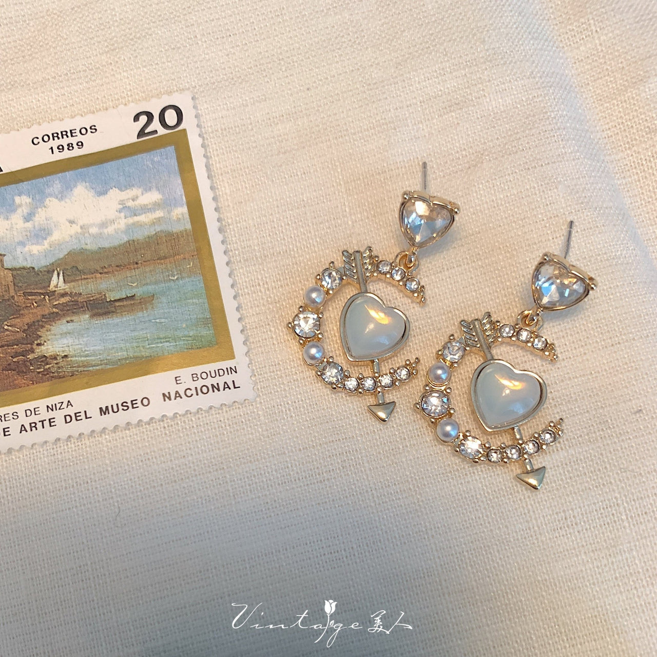 Chic CZ Inlaid Cupid Arrow Heart Dangle Earrings - ArtGalleryZen
