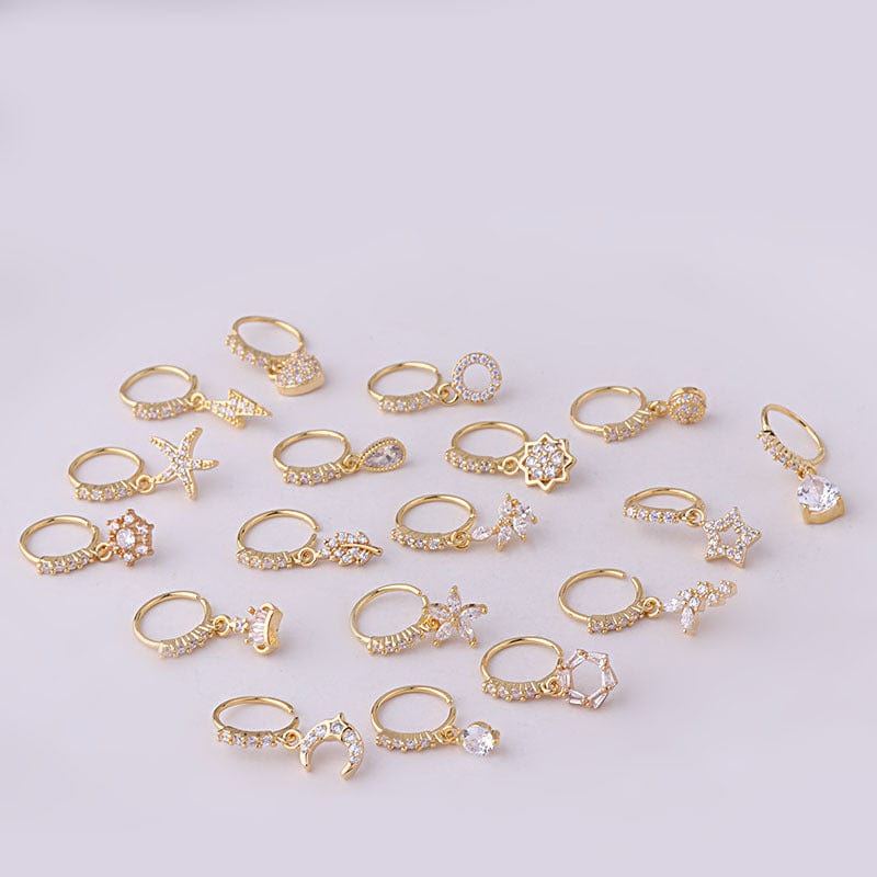 Chic CZ Inlaid Dangle Nose Piercing Hoop Nose Ring - ArtGalleryZen