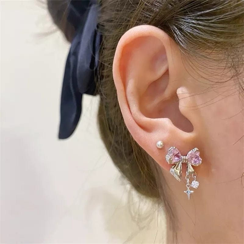 Chic CZ Inlaid Dangle Star Crystal Butterfly Bowknot Earrings - ArtGalleryZen