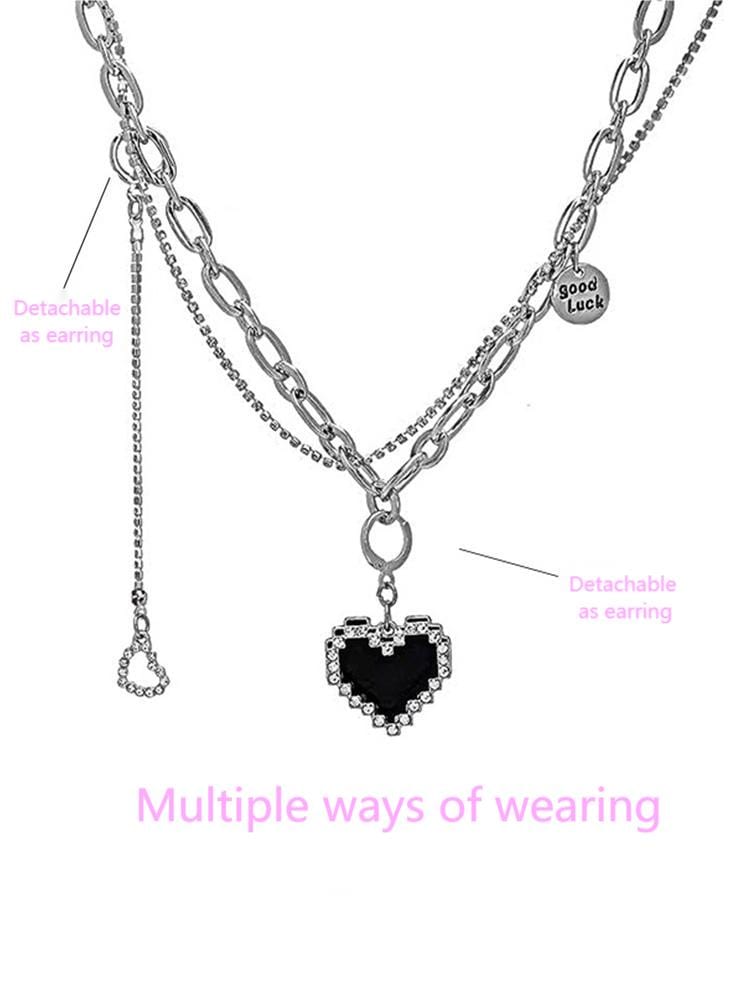 Chic CZ Inlaid Detachable Heart Earrings Necklace - ArtGalleryZen