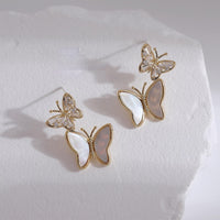 Thumbnail for Chic CZ Inlaid Duo Butterfly Dangle Earrings - ArtGalleryZen