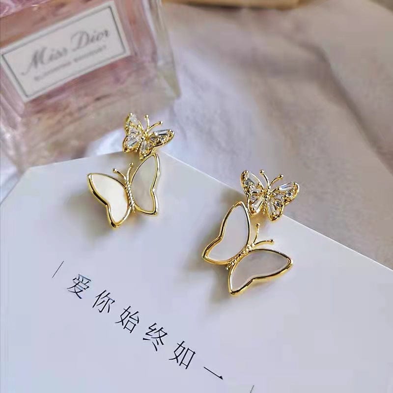 Chic CZ Inlaid Duo Butterfly Dangle Earrings - ArtGalleryZen