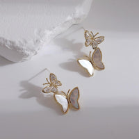 Thumbnail for Chic CZ Inlaid Duo Butterfly Dangle Earrings - ArtGalleryZen