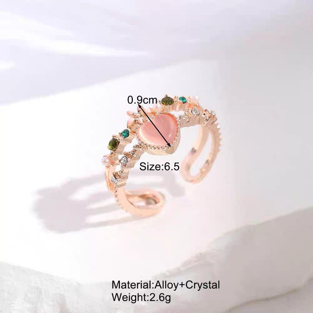 Chic CZ Inlaid Enamel Floral Opal Heart Ring - ArtGalleryZen