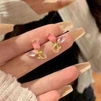 Thumbnail for Chic CZ Inlaid Enamel Tulip Earrings - ArtGalleryZen