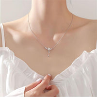 Thumbnail for Chic CZ Inlaid Heart Tassel Cherry Blossom Necklace - ArtGalleryZen