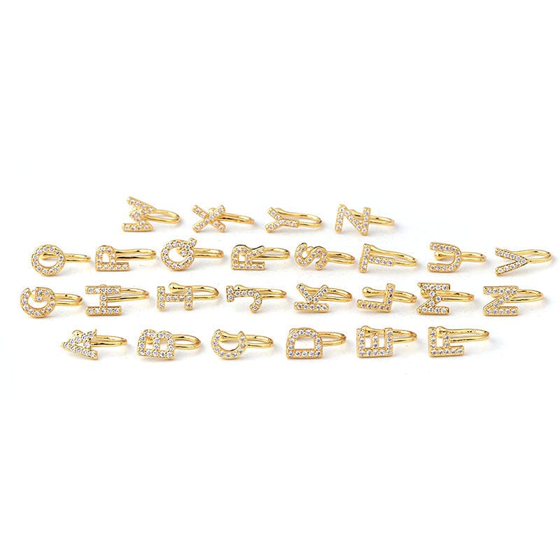 Chic CZ Inlaid Initial Letter Non Piercing Nose Cuff Nose Ring - ArtGalleryZen