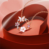 Thumbnail for Chic CZ Inlaid Natural Pearl Shell Butterfly Floral Necklace - ArtGalleryZen