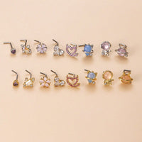 Thumbnail for Chic CZ Inlaid Opal Astronaut Alien Floral Heart Nose Piercing Nose Stud - ArtGalleryZen