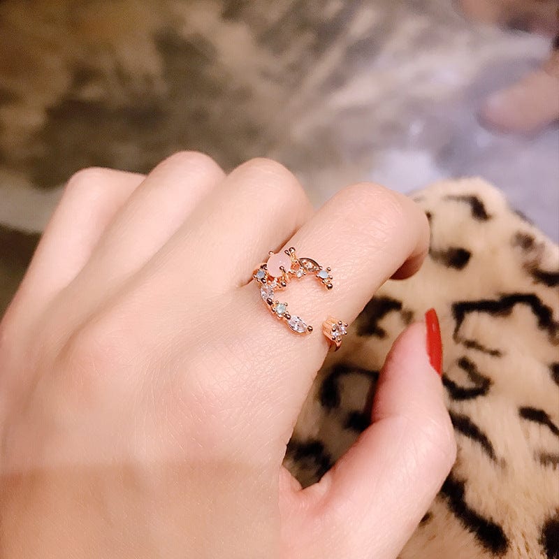 Chic CZ Inlaid Opal Moon Phase Ring - ArtGalleryZen