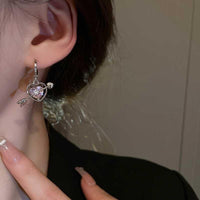 Thumbnail for Chic CZ Inlaid Pink Crystal Arrow Heart Earrings - ArtGalleryZen
